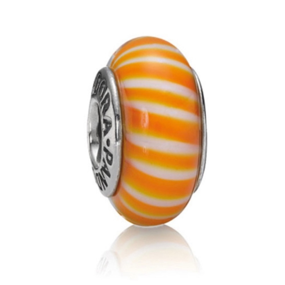 Retired Pandora Candy Corn Striped Glass Murano charm